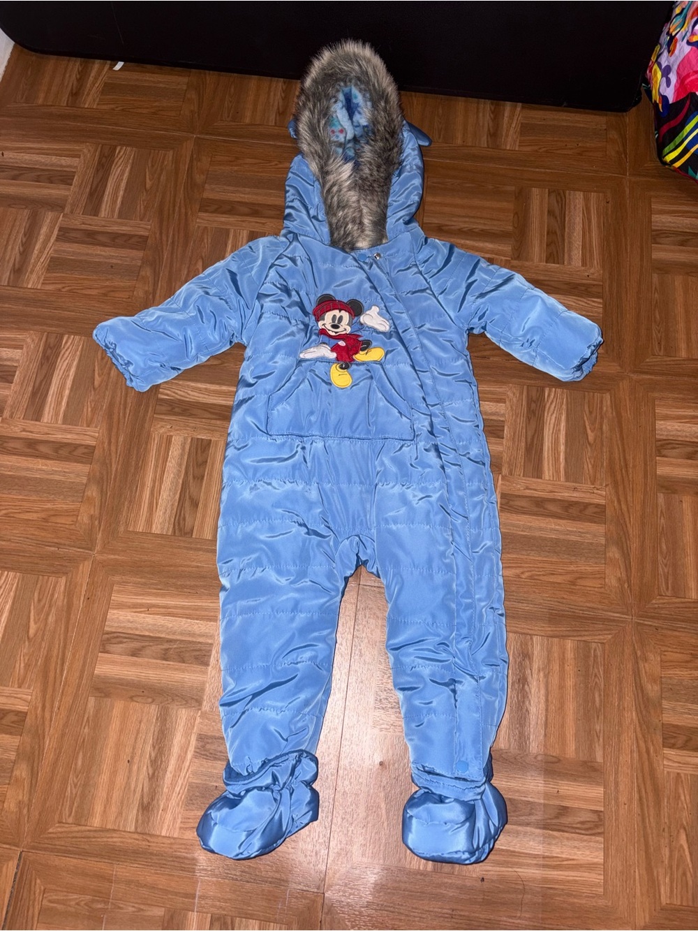 Blue Mickey Mouse Hooded Snowsuit One-Piece for baby boy